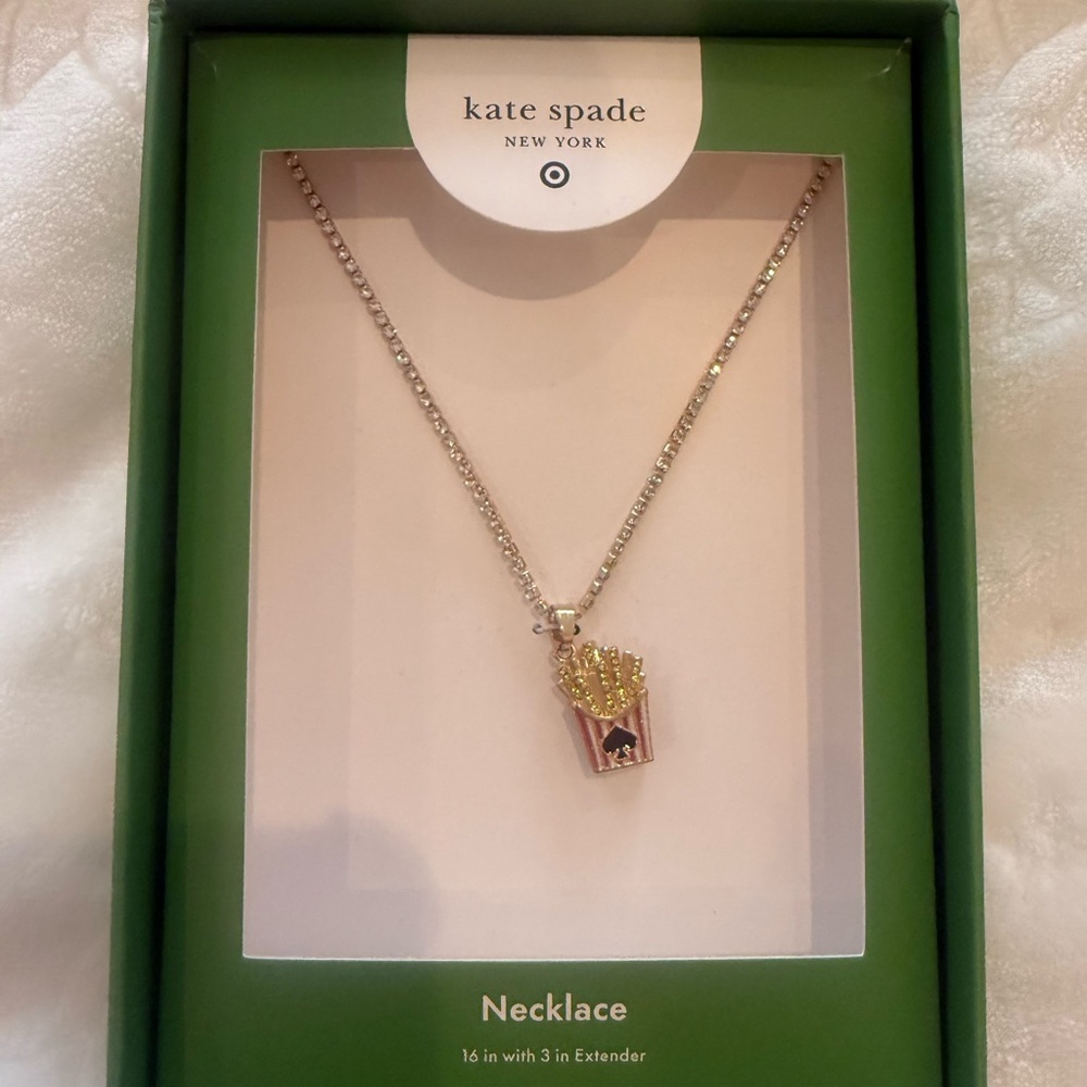 Kate Spade x Target French Fry Crystal Pendant Necklace – 16” + 3” Extender NIB